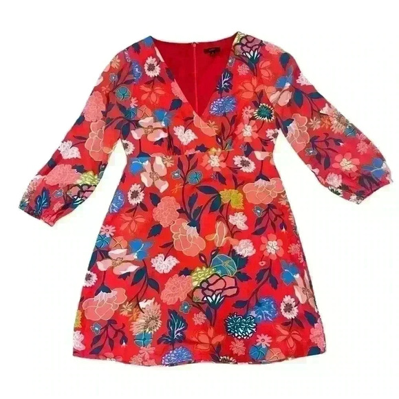J Crew Vneck Soft Mini Dress In Floral Red Jade - Picture 2 of 12